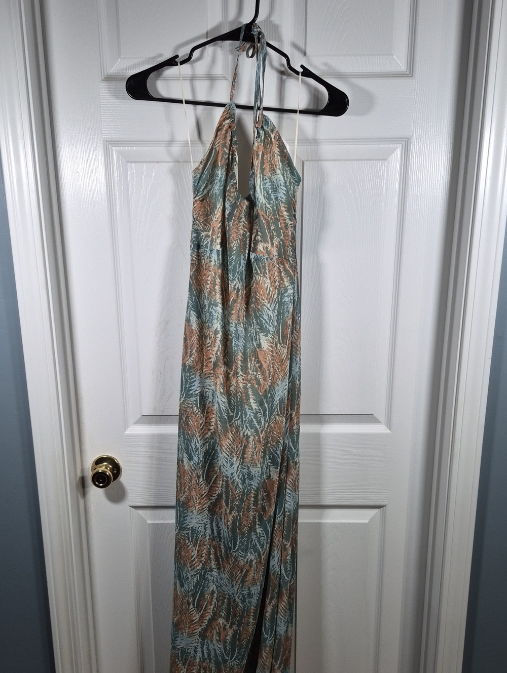 Source Unknown Teal and Tan Halter Maxi Dress